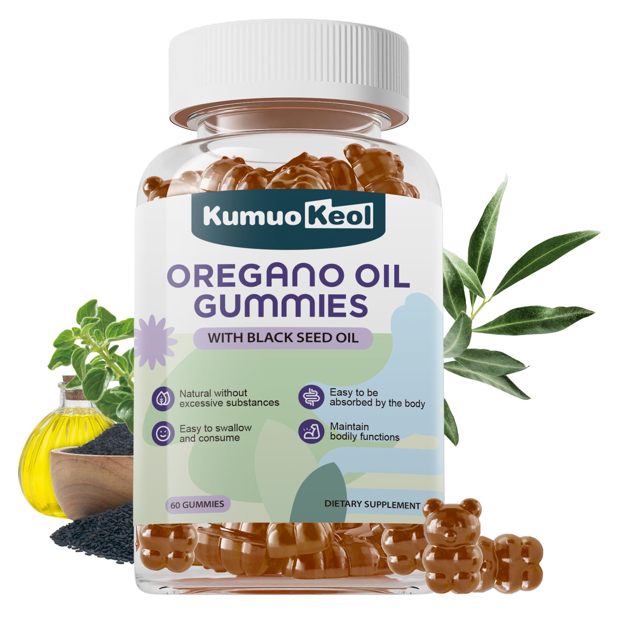 Oregano Oil Gummies with Black Seed Oil, Garlic & Elderberry, 60 Counts