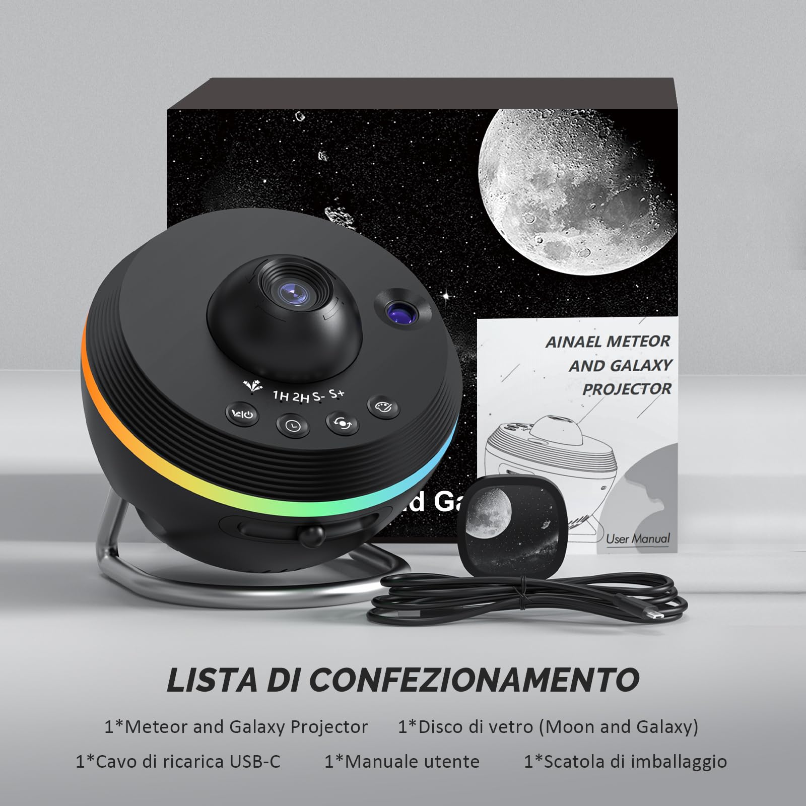 Proiettore Galassia, Proiettore Stelle Soffitto Planetaria Cielo Stellato Luce Notturna con Striscia Luminosa, Meteor and Galaxy Projector per Bambini Adulti Camera Regalo Compleanno Natale