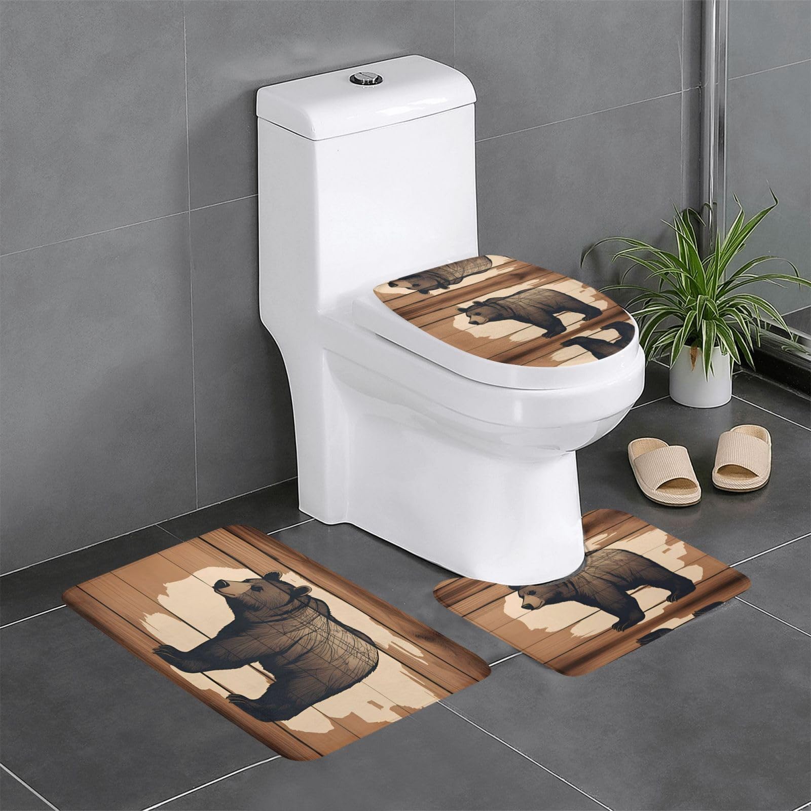 Tapis de salle de bain antidérapants ours noir ovale rectangulaire