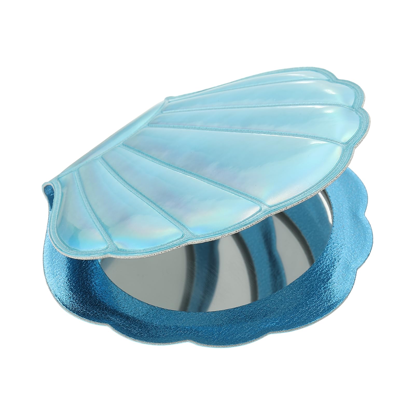 sourcing map 2Pcs Glitter Pocket Mirror, 1x/2x Shell Shape Magnifying Double-Sided Portable Folding Hand-held Compact Makeup Mirror for Women Girls Purse Handbag, Blue-image-19