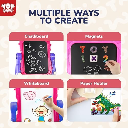 Miniatura 6 de STEAM Life Caballete para niños, caballete de arte para niños pequeños  4 en 1 tablero magnético grande de doble cara, caballete de pizarra para