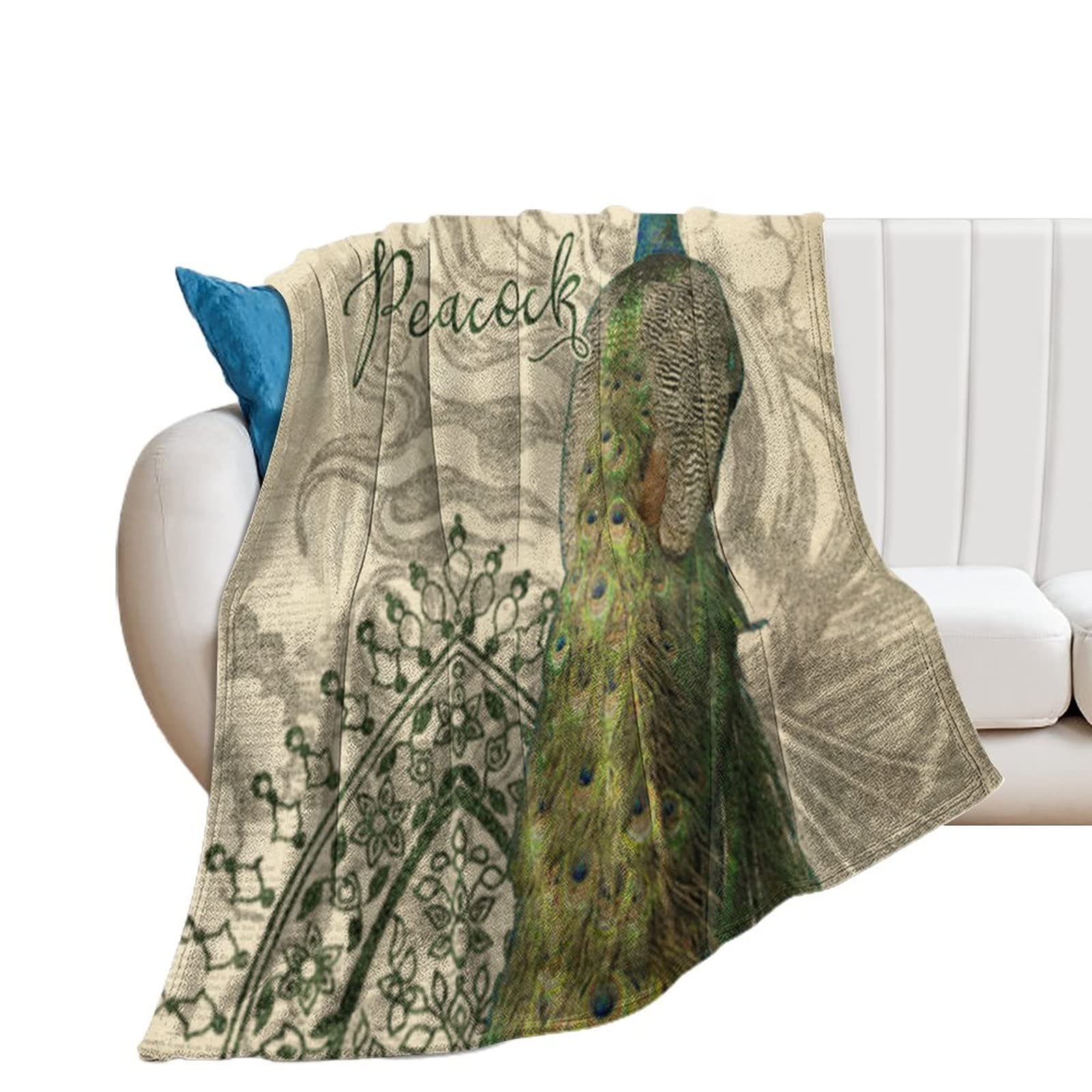 Coperta vintage in pile pavone coperta animale pavone seta peluche antistatico elegante coperta per letto sedia divano e soggiorno 127 x 152 cm regalo di inaugurazione della casa