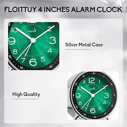 Miniatura 5 de Reloj despertador de metal súper silencioso, despertador redondo con tira de luz nocturna, funciona con pilas, fácil de instalar, simple y retro