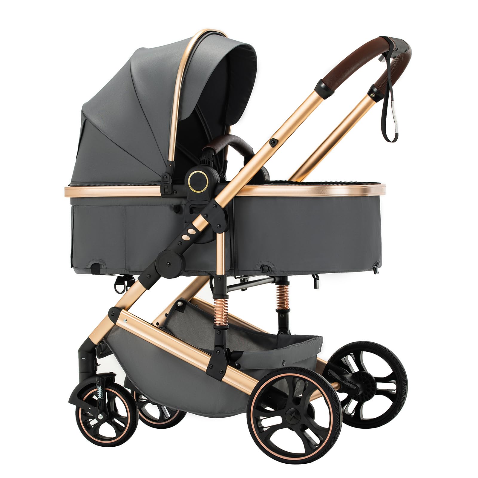 BEBBY Poussettes 3 en 1 Combinées Poussette Poussettes Combinée Portable Poussette Canne Paysage Haut Cadre en Aluminium Nouveau-né 0-36 (H9-DARK GREY, H9-Pliage en un clic)