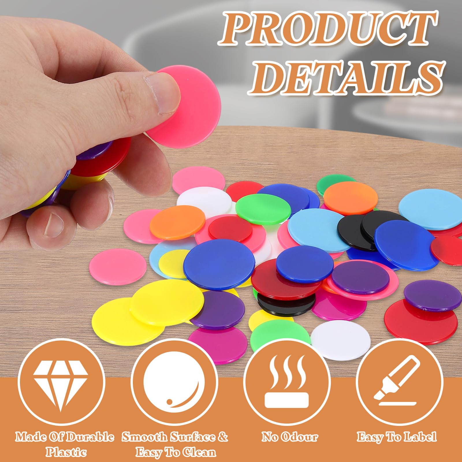 QUARKZMAN 120Pcs Fichas De Póker De 1 Pulgada, Fichas De Bingo De Plástico Contadores De Aprendizaje Discos De Conteo Marcadores Fichas De Juego Opacas, Naranja, Planas