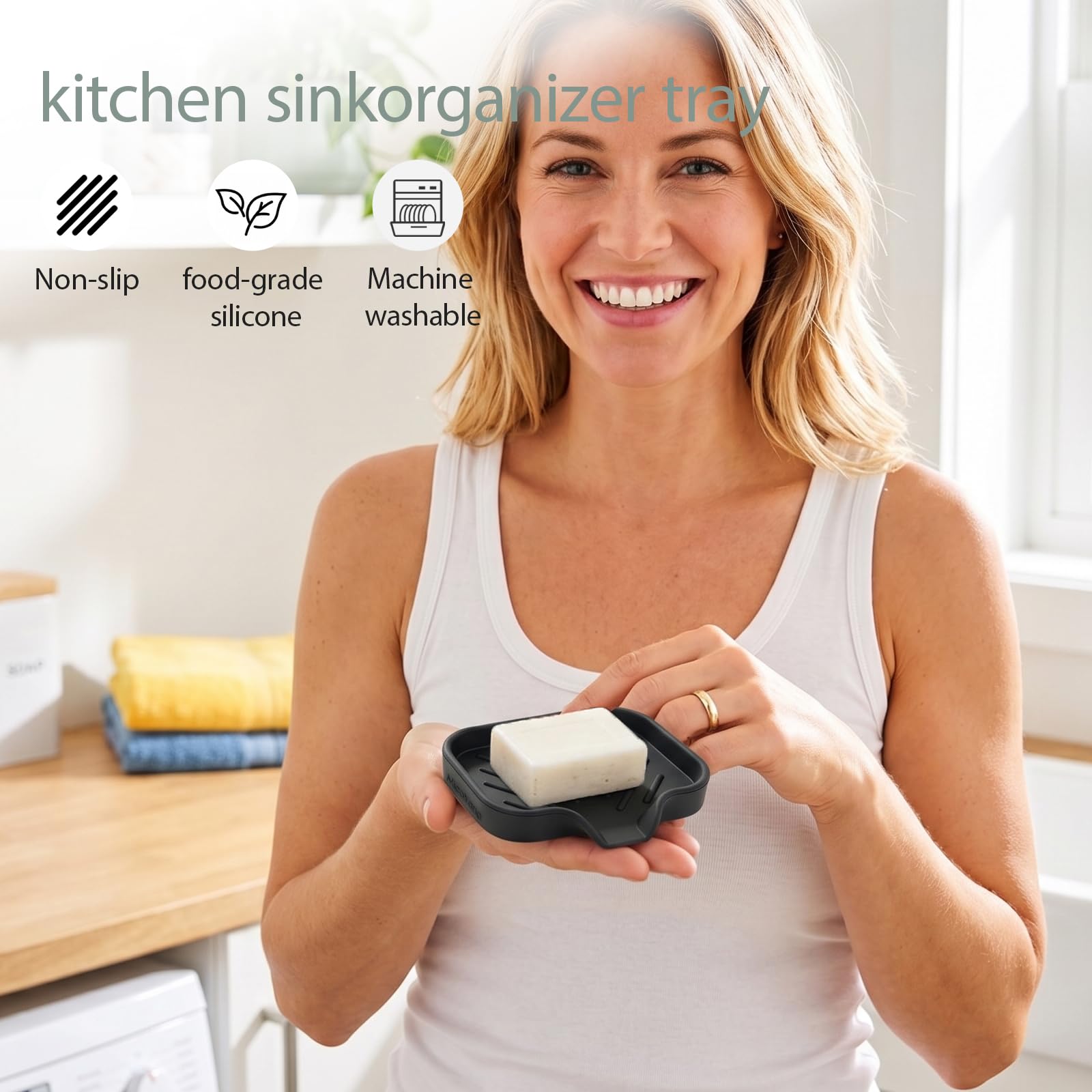 Black Silicone Soap Dish with Drain Spout U464
