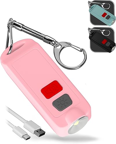 Llavero de alarma de seguridad personal para mujer, llavero de autodefensa recargable de 130 dB, botón de pánico impermeable con luz y batería baja
