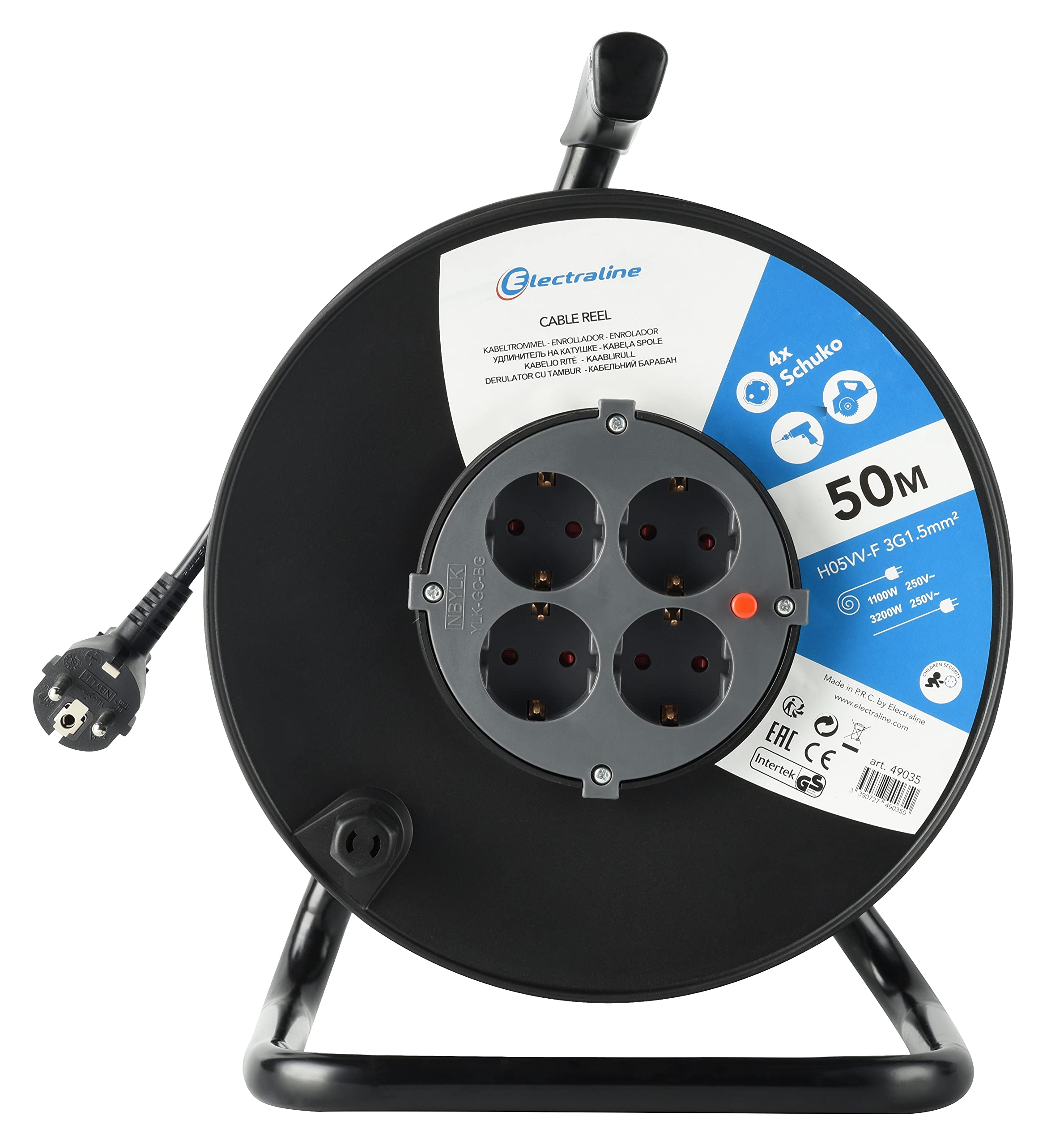 Plaatstalen kabelhaspel H05VV-F 3G1,5 mm²