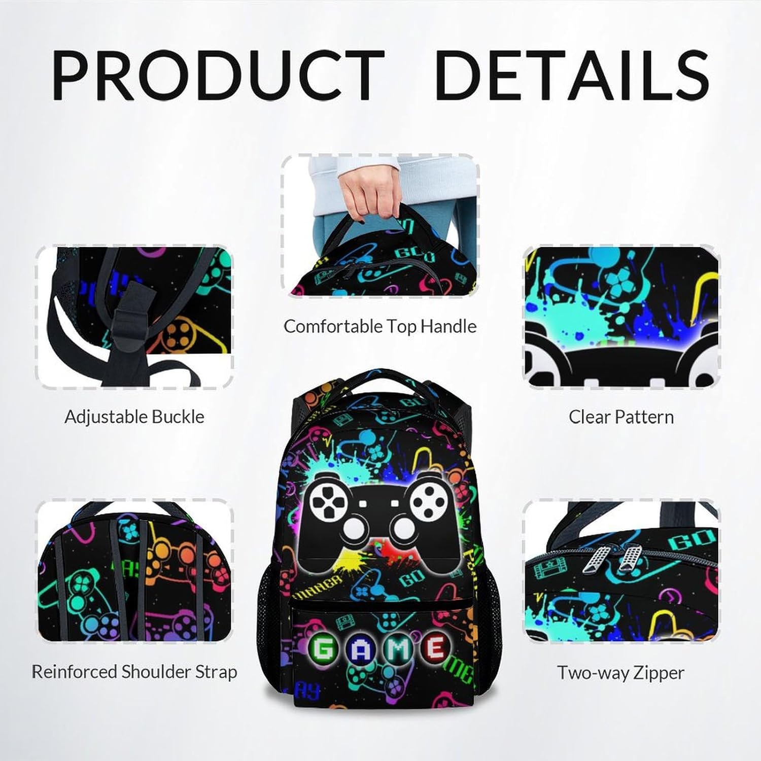 UNIKITTY Boys Backpack for School - Gaming Backpack for Kids Adults - Kids Schoolbag Large Capacity Durable - 17 Inch Gamer Bookbag for Elementary High School
