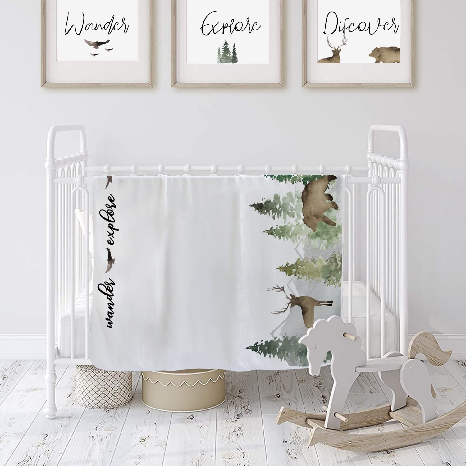 Manta mensual de bebé para niños y niñas, manta suave con imagen de meses para recién nacidos, decoración de guardería del bosque del bosque, mantas de utilería para fotos, género neutro, 45 x 40