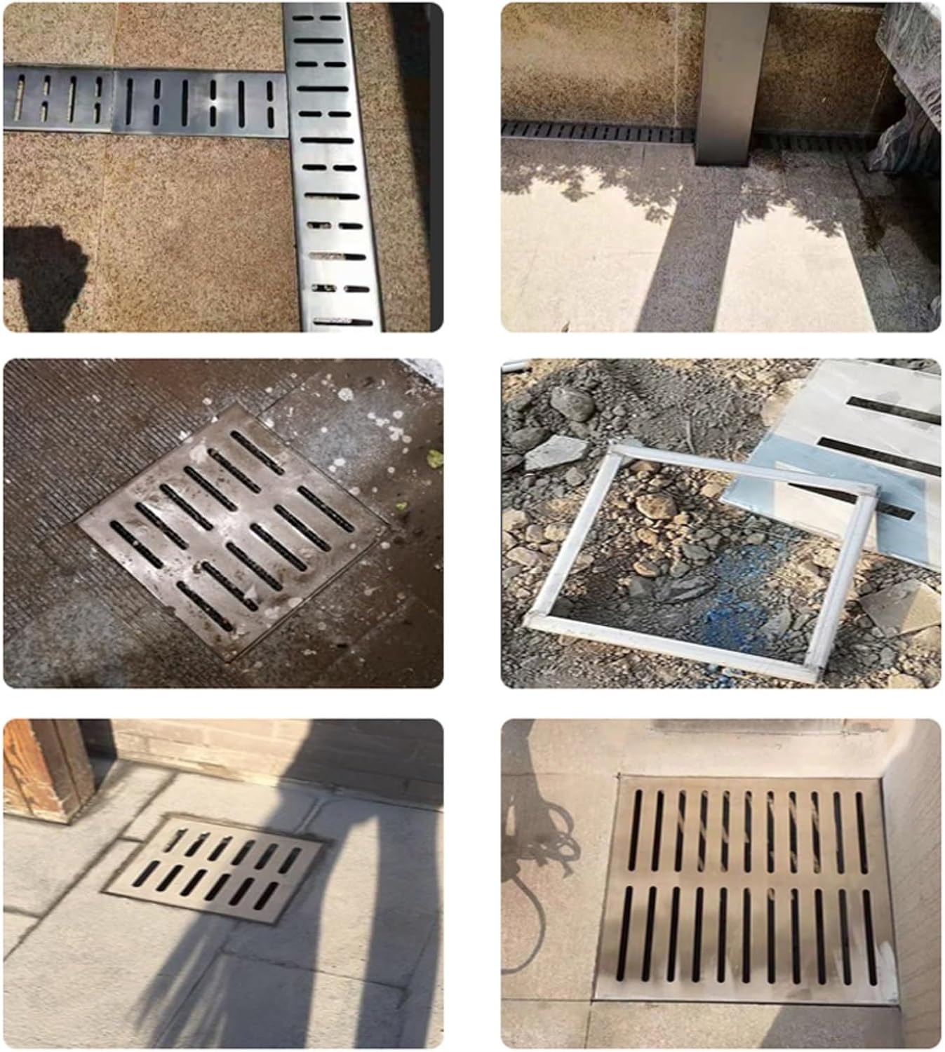 Square Outdoor Stainless Steel Basement Sewer Drain Cover 12x12 16x16 Yard Garden Decorative Trench Grate for Well Drainage Floor Gutter Grating Rustproof and Durable 15.7x15.7x1.2in.