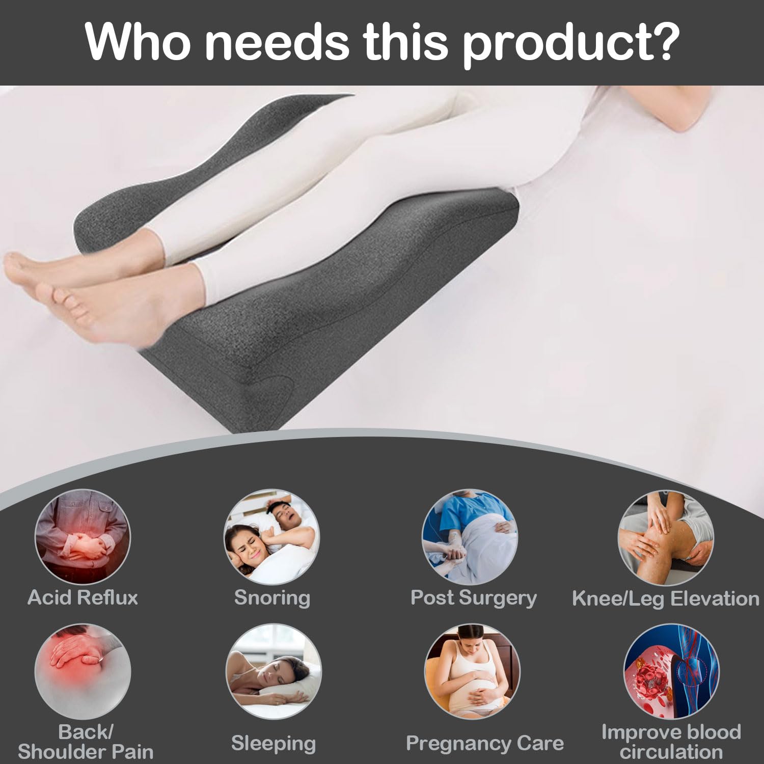 Almohada de cuña de cama para dormir, almohada triangular para apoyo de espalda, reflujo ácido, ronquidos, cuña de espuma para dormir, elevación de espalda, piernas y rodillas