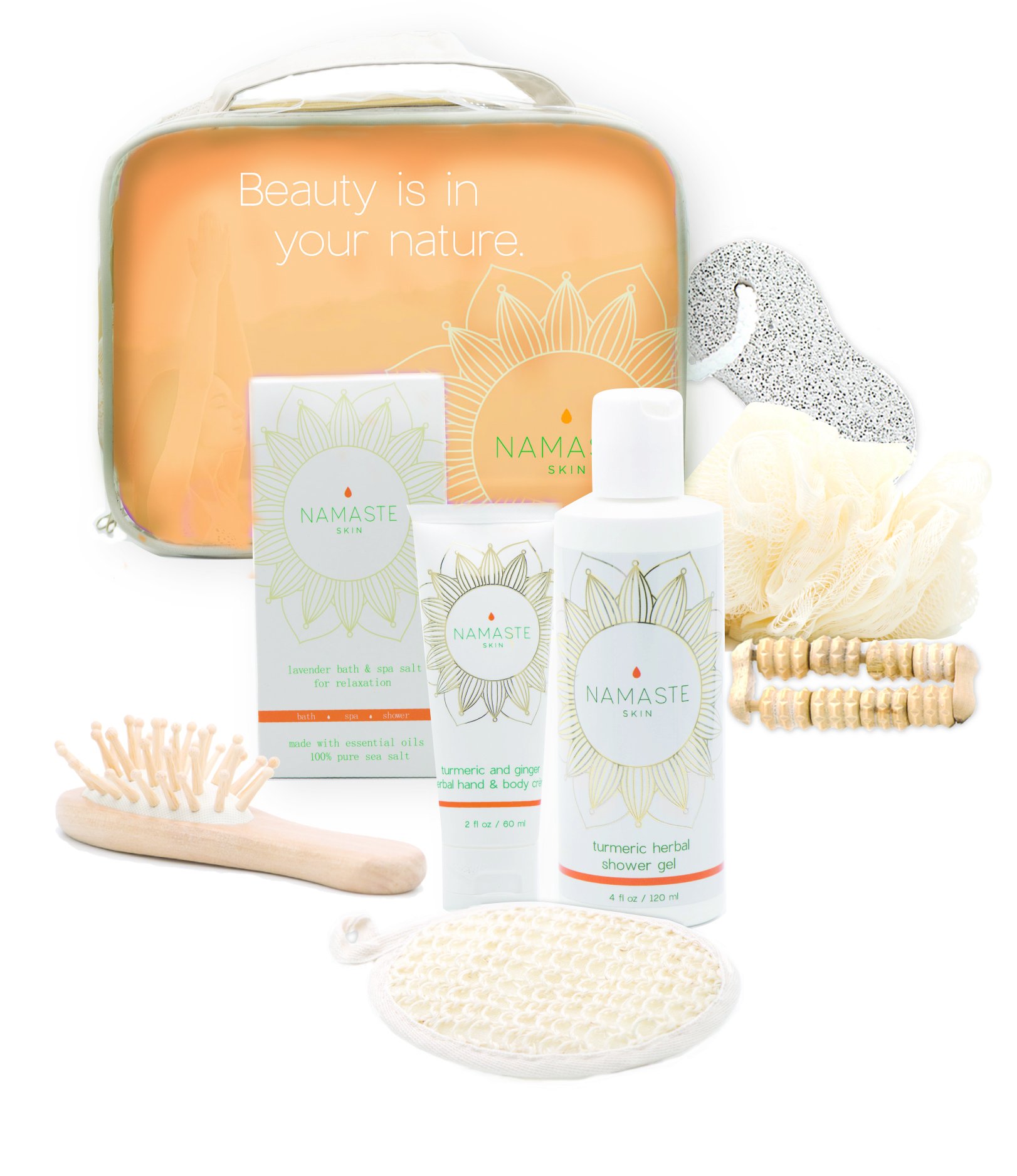 Holiday Special! Spa Gift-Set with Hand & Body Lotion, Shower Gel, Bath Salt, Loofah, Sisal Sponge, Brush Pumice Stone, Rolling Massager, Gift Bag (8-Piece Grapefruit Essential Set)