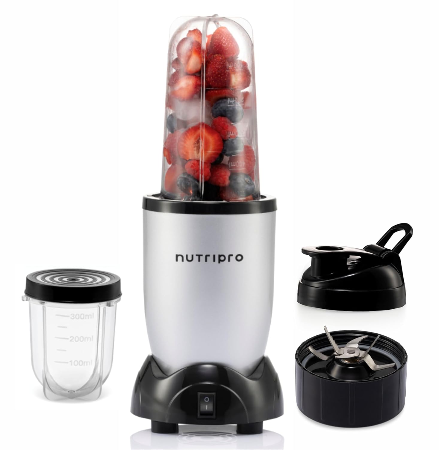 NutriPro Juicer Mixer Grinder – Smoothie Maker – 500 Watts (2 Jars & 1 Blade, Silver) – 2 Year Warranty NutriPro Juicer Mixer Grinder – Smoothie Maker – 500 Watts (2 Jars & 1 Blade, Silver) – 2 Year Warranty
