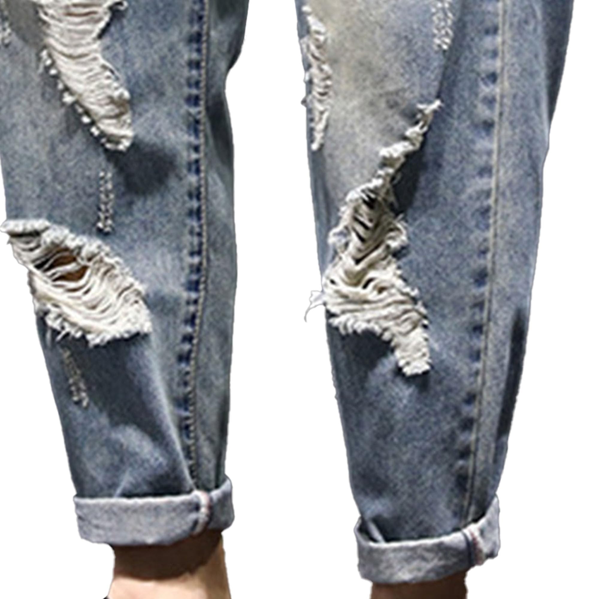 Jeans da uomo strappati slim gamba affusolata casual skinny in cotone invecchiato pantaloni alla moda per gli uomini