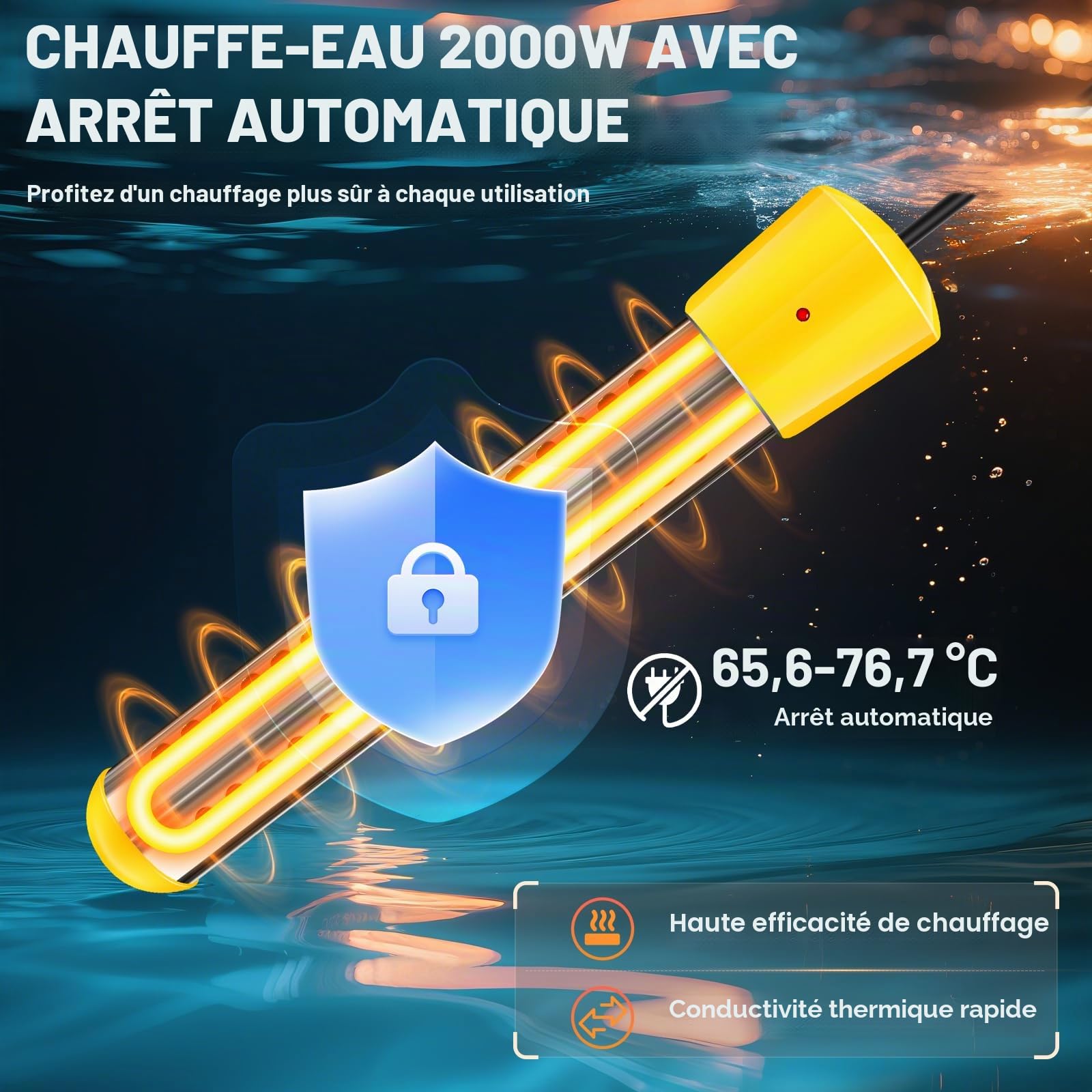 Douche portable avec chauffage, douche portable pour camping avec chauffage automatique de 2000 W, 4 modes de pulvérisation, durée de 140 minutes, affichage LED, pompe de douche portable, douche