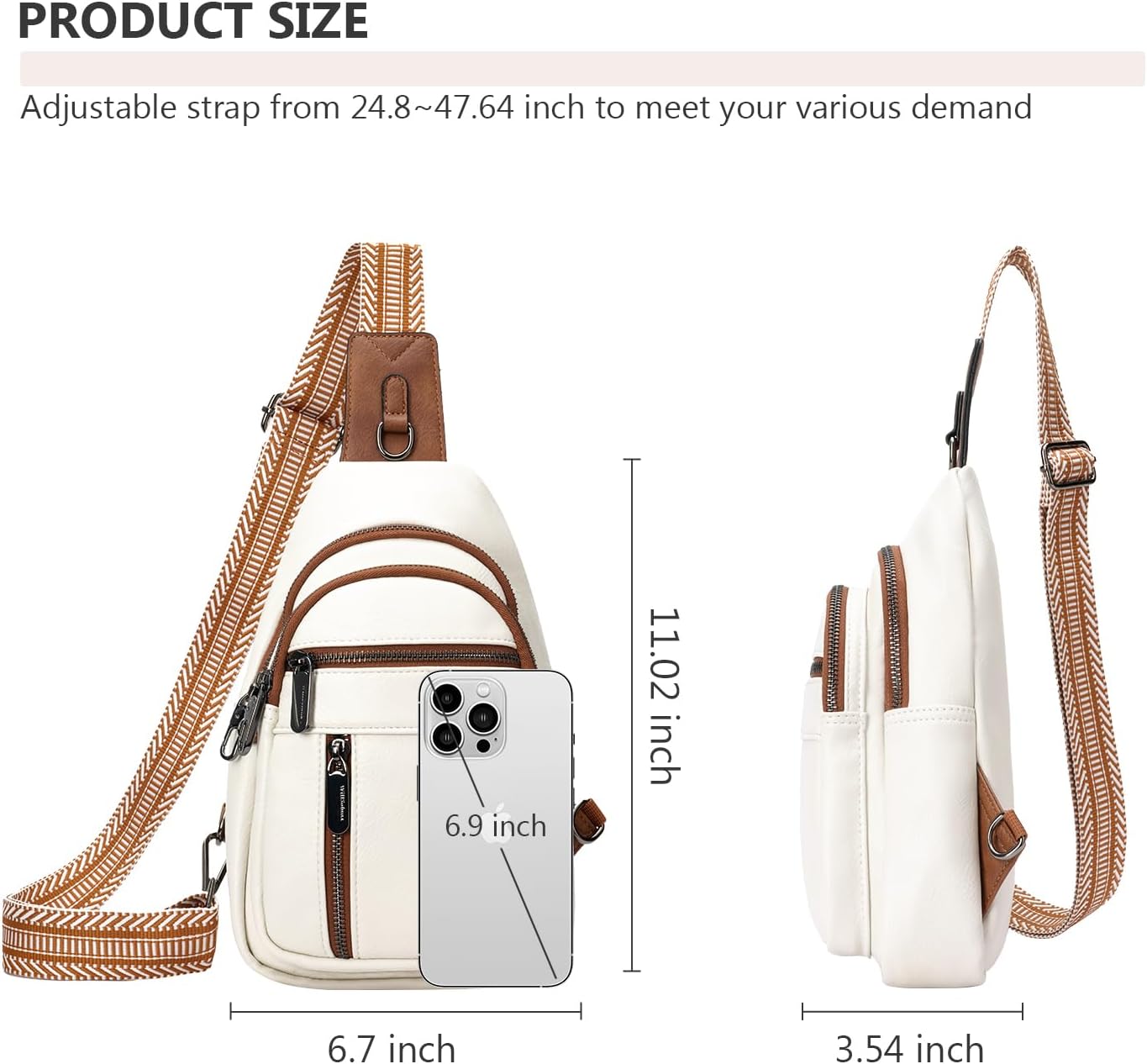 Anti-theft Sling Bag for Women, Crossbody Chest Bags, PU Leather Small Fanny Pack with Adjustable Strap, White - Image 4