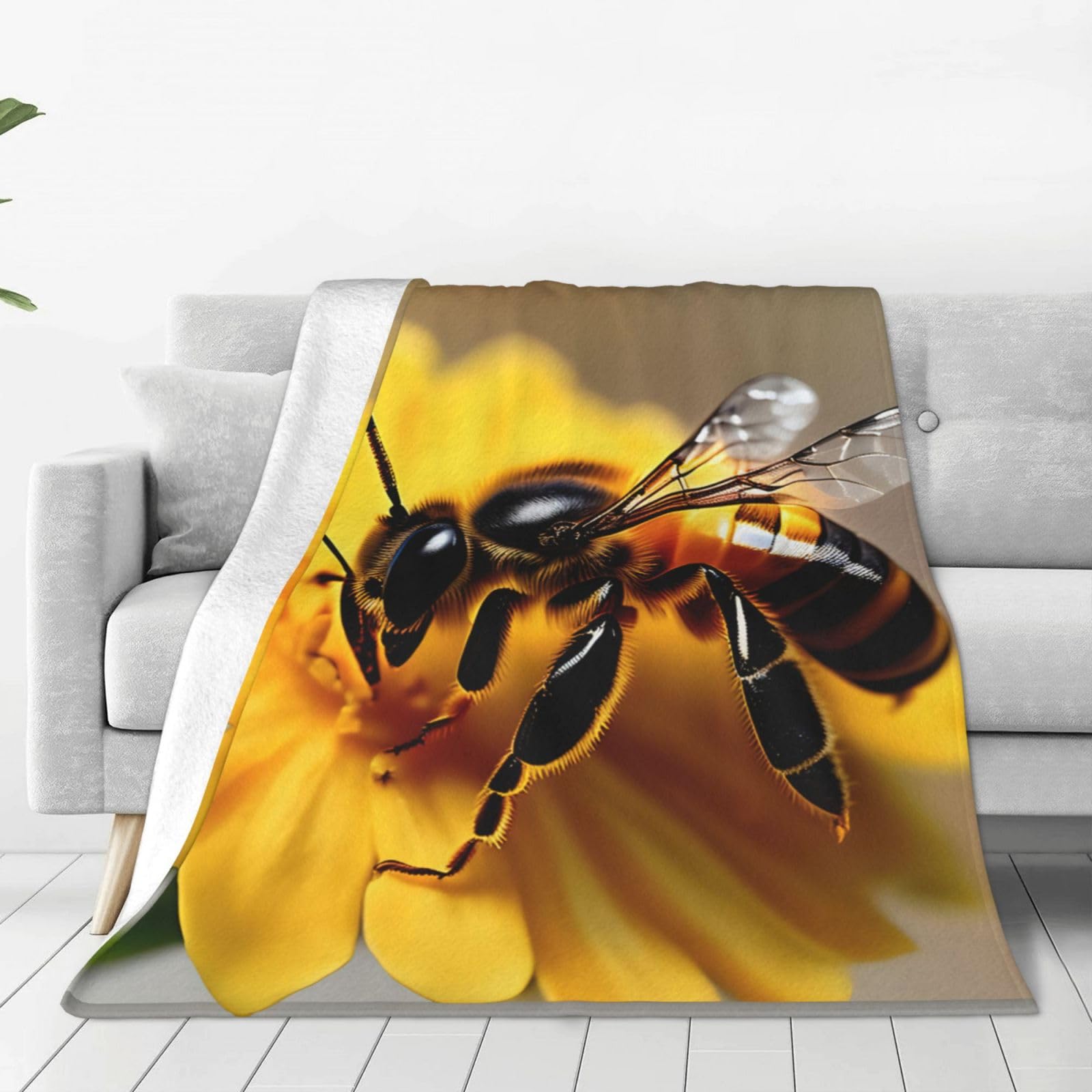 Couverture polaire cadeau imprimé abeilles fleurs magnifique plaid flanelle pour lit de chambre