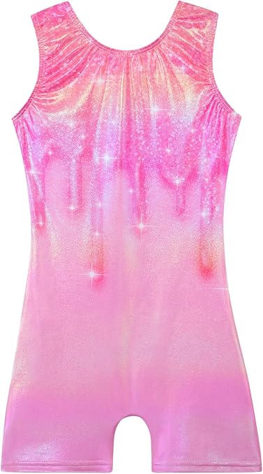Leotards for Girls Gymnastics Toddler Dance Biketards Mermaid Unicorn Athletic Dance Wear Shiny Rainbow Blue Hotpink