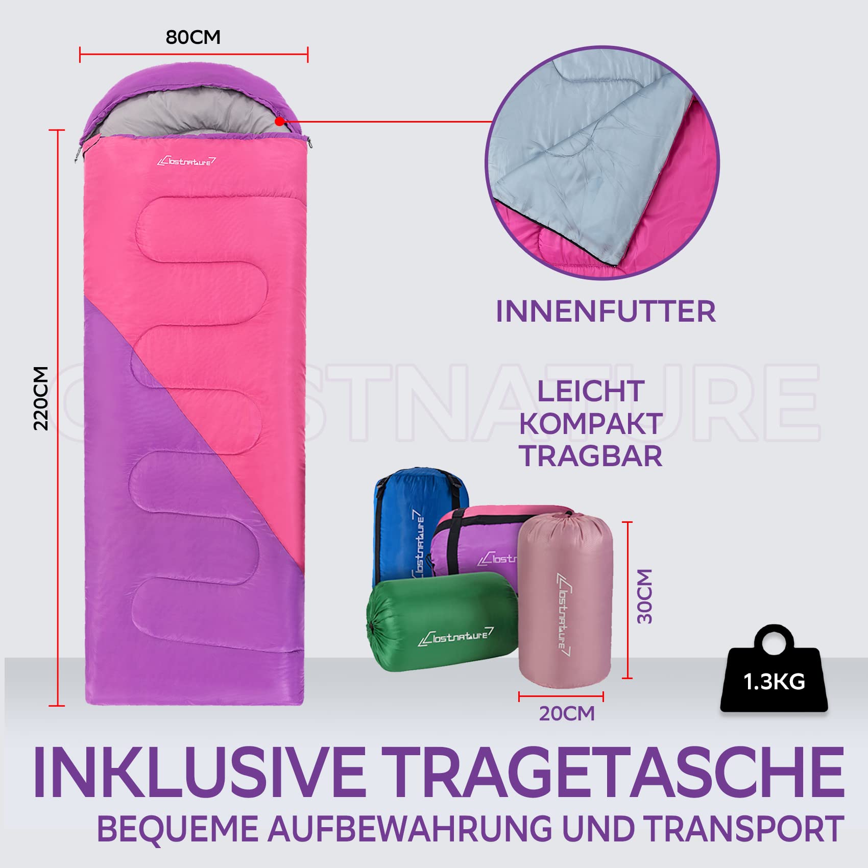 Clostnature Schlafsack Outdoor mit Erwachsene, Leichter Schlafsäcke für Camping, 3-4 Jahreszeiten Deckenschlafsäcke mit Kleines Packmaß für Damen, Herren, Wandern, Bergsteigen(Rechter Reißverschluss)