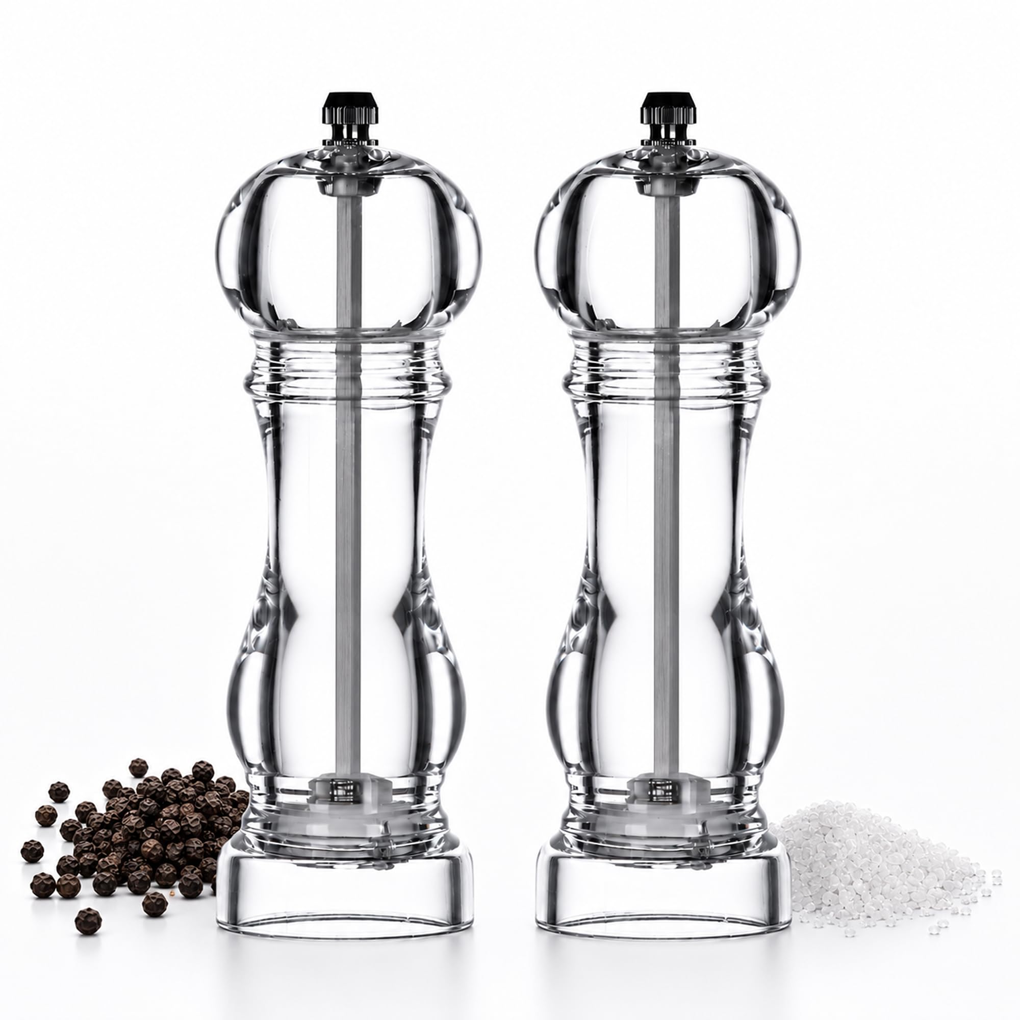 B&Q -  Small Acrylic Salt And Pepper Mill SetCompact Transparent Grinders With Adjustable Ceramic Mechanism,