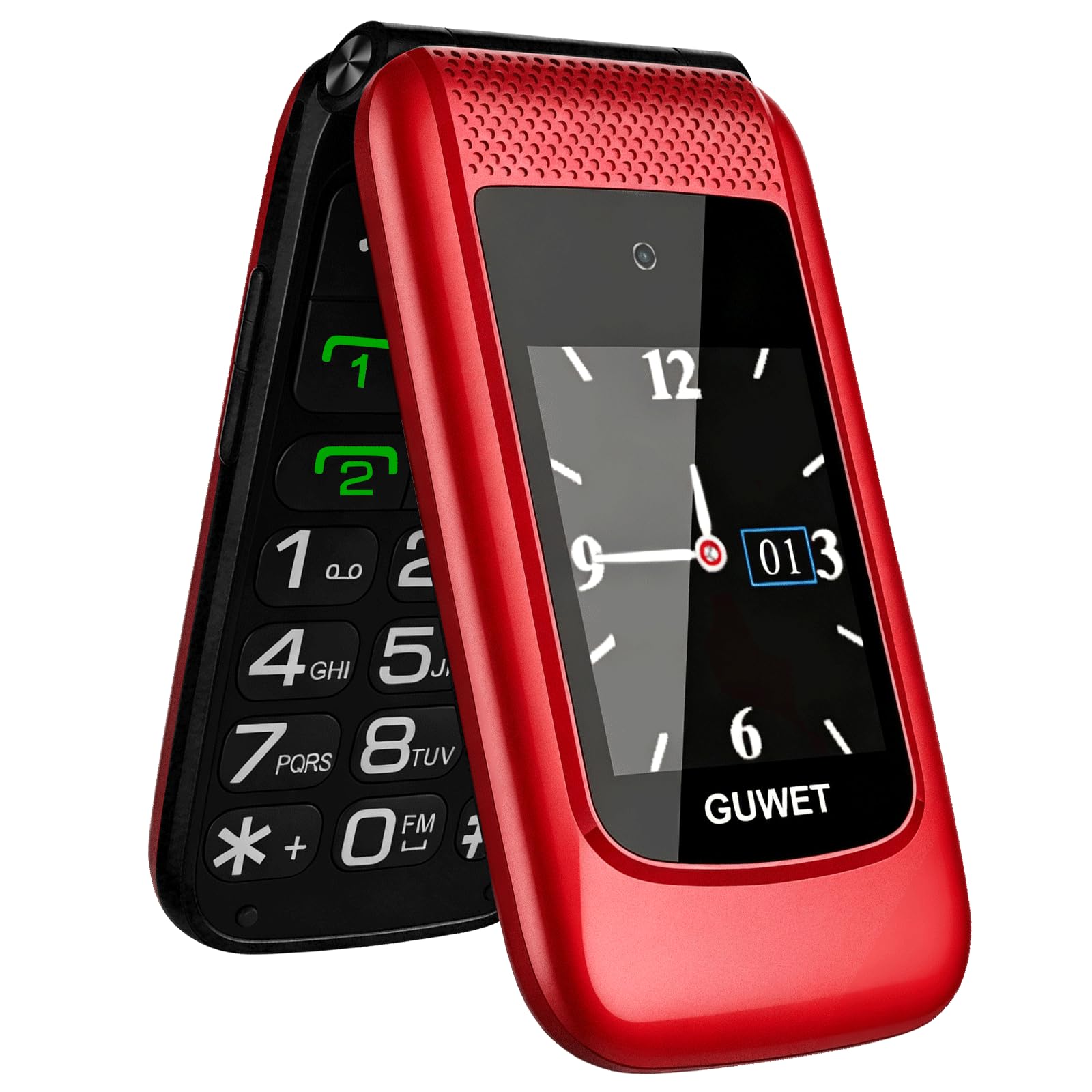 Seniorenhandy Klapphandy ohne Vertrag,Dual SIM 2G GSM mit SOS-Notruftaste,Rentner Handy Großen Tasten mit 1600mAh Akku,USB-C,2.4"+1.77" Dual Display,Rot