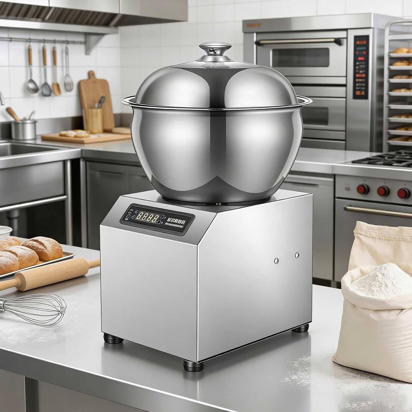 Amasadora Profesional Espiral Comercial 5kg/8kg, 1800w/2200w, Robot Amasador de Doble Rotación con Cuenco, Tapa y Temporizador de Acero Inoxidable Alimentario, para Panaderías y Pizzerías
