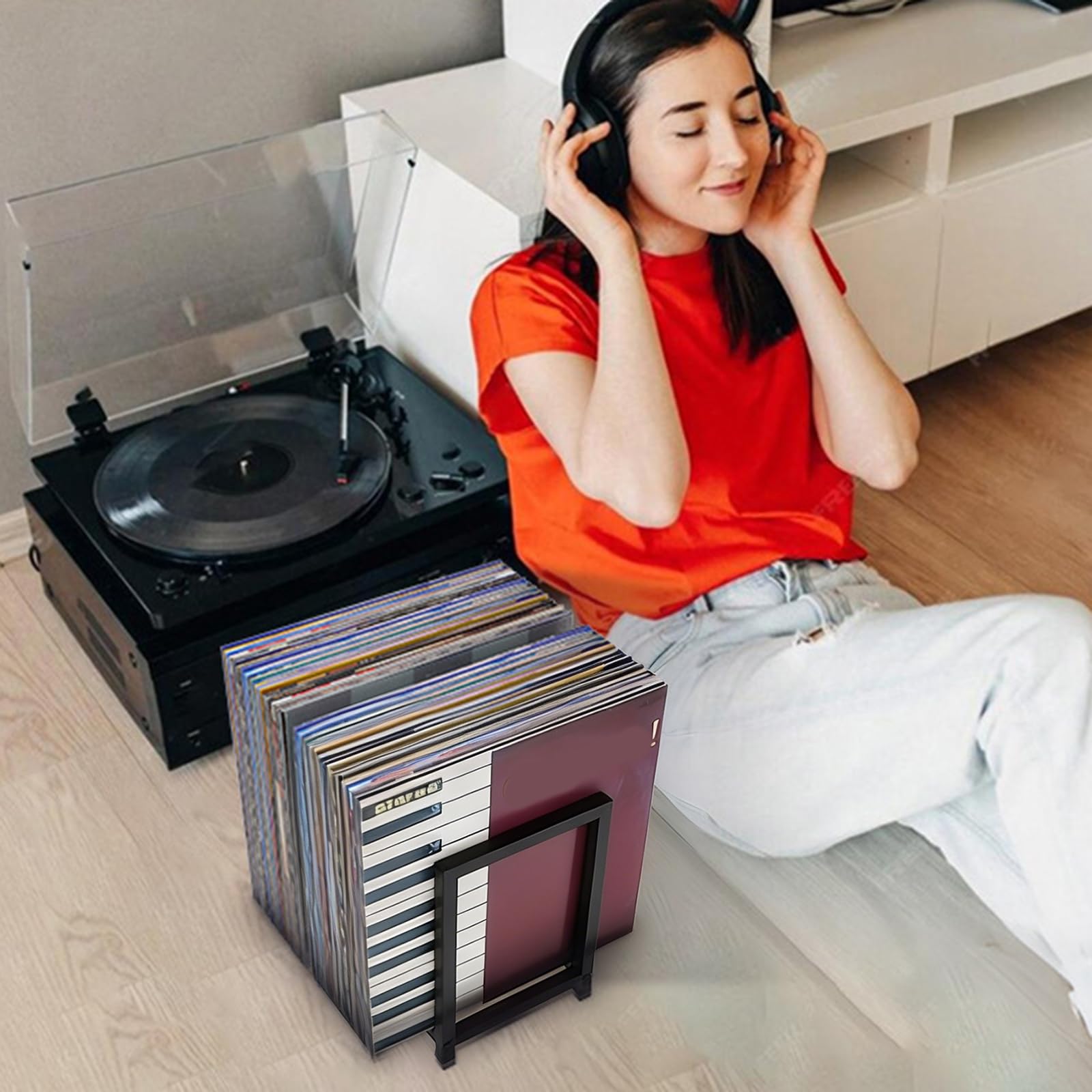 Espositore per dischi in vinile, design salvaspazio con struttura robusta per riporre album e accessori per giradischi, ideale per collezionisti di musica