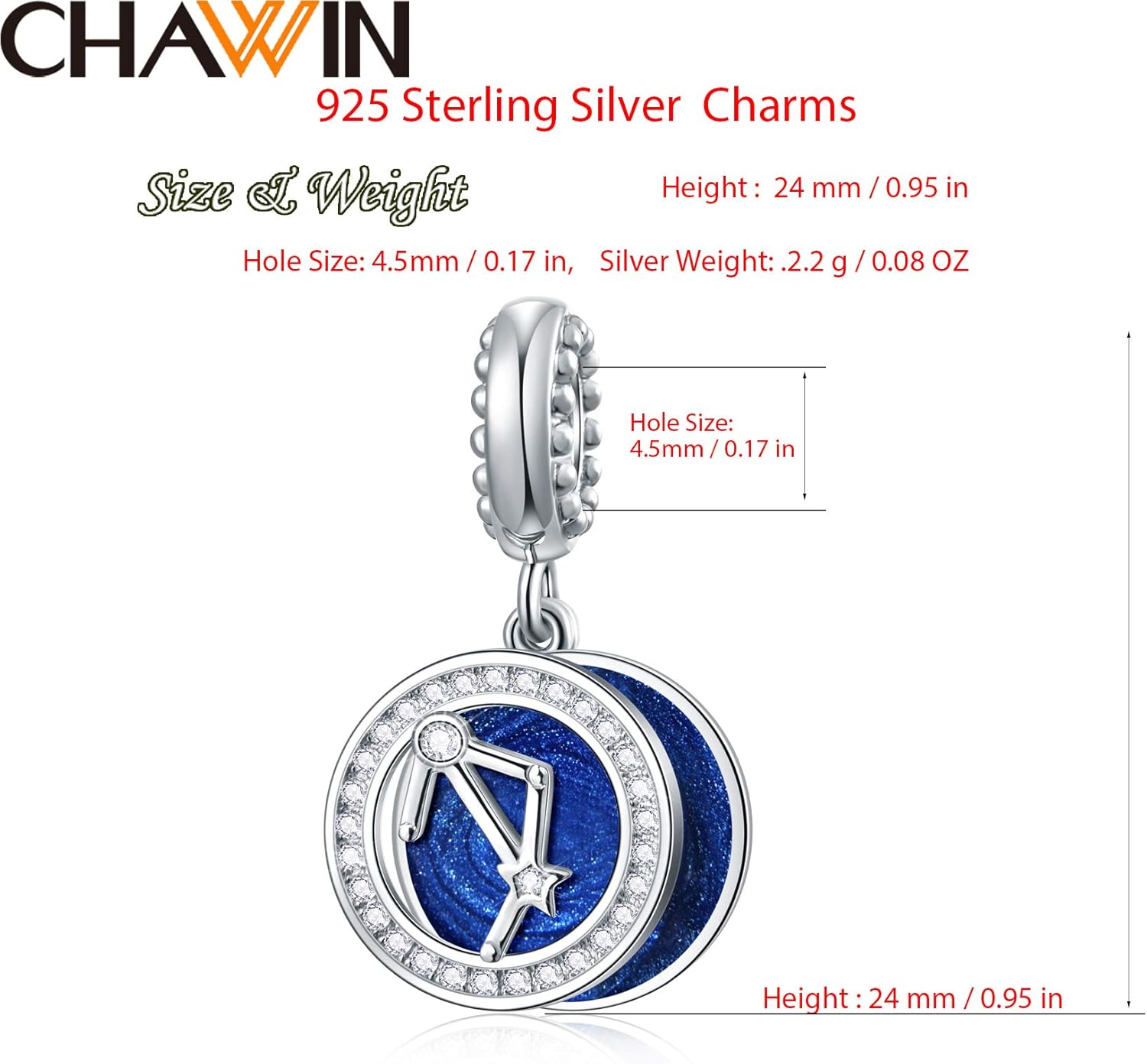 Zodiac Sign Charms for Charm Bracelets - 925 Sterling Silver Necklace Pendants, 12 Constellation/Horoscope Star Dangle - Dangling Birthstone Beads, Birthday Gifts for Women/Men. - Image 2