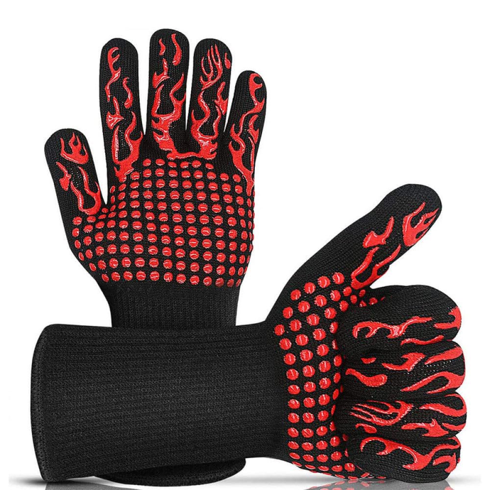 Guantes para Barbacoa Guantes para Horno Resistentes al Calor Ollas de Cocina de Silicona Guantes para Barbacoa Guantes para Horno microondas, un par Negro