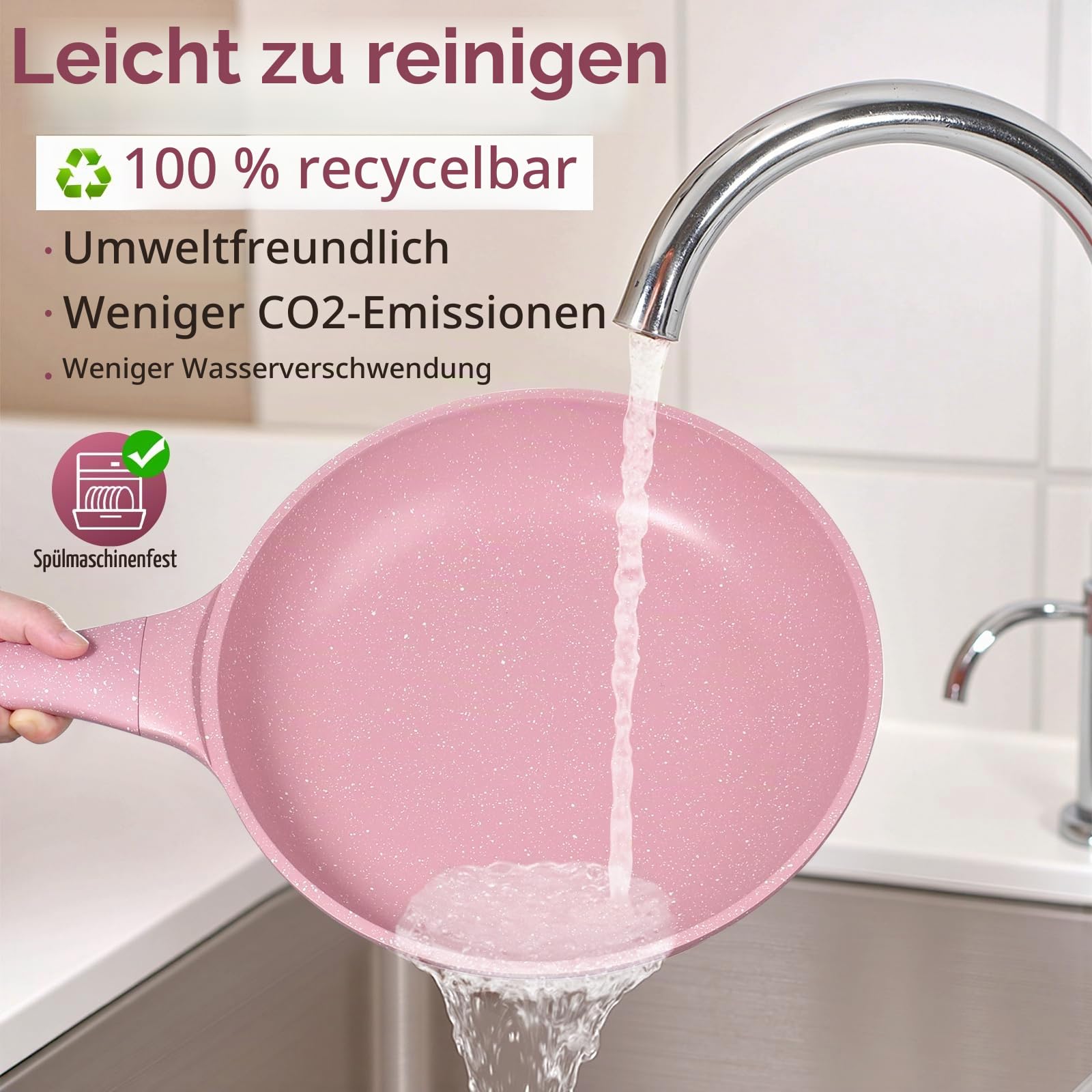DYGG Antihaft Bratpfanne 28 cm mit Glasdeckel, Granitbeschichtung für fettfreies Braten, 100% frei von PFAS & PFOA, für alle Herdarten inkl. Induktion, (Gas, Ceran, Elektro) Pink