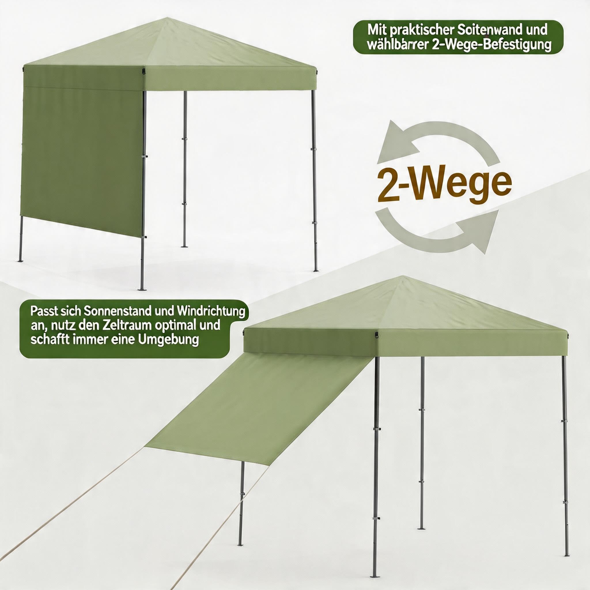 Faltbares Zelt 1,8x1,8 m, Faltpavillon Wasserdicht Und UV-Beständig, Schnell Aufzubauen, Inklusive Seitenwänden Und Tragetasche, Ideal Für Garten, Terrasse, Camping Und Veranstaltungen