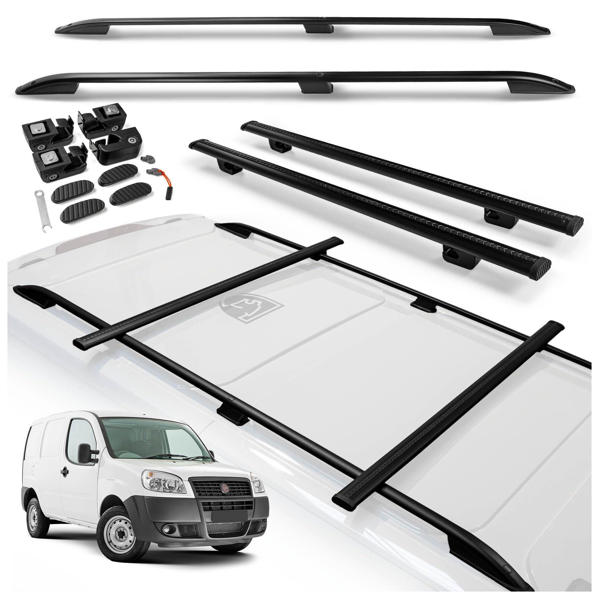 CHROMEMASTER | Barras de Techo y Portaequipajes de Techo Compatible con Fiat Doblo L1 Corto 2001-2010 | Kit Específico para Transporte de Carga y Equipaje en el Techo del Coche | Aluminio