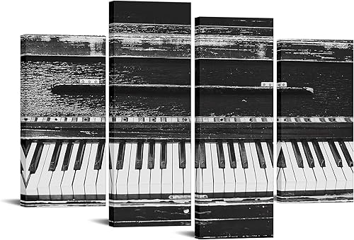 Miniatura 1 de sechars Lienzo musical para pared, diseño de teclado, piano en blanco y negro, pintura, obra de arte musical para el hogar, oficina, dormitorio,