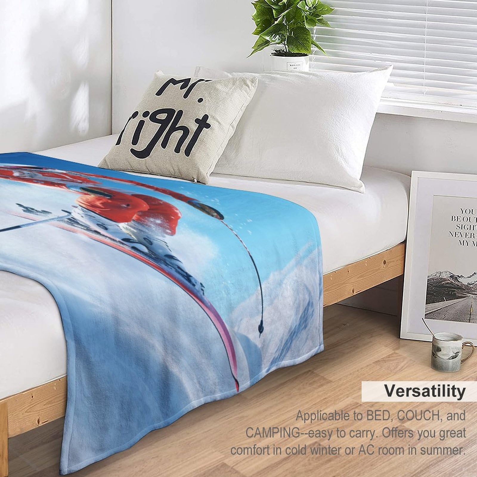 Ski en Montagne enneigé Couverture Polaire en Flanelle Flannel, Couvertures Lit en Peut Être Utilisée comme Draps De Lit, Housse De Canapé 150×200cm