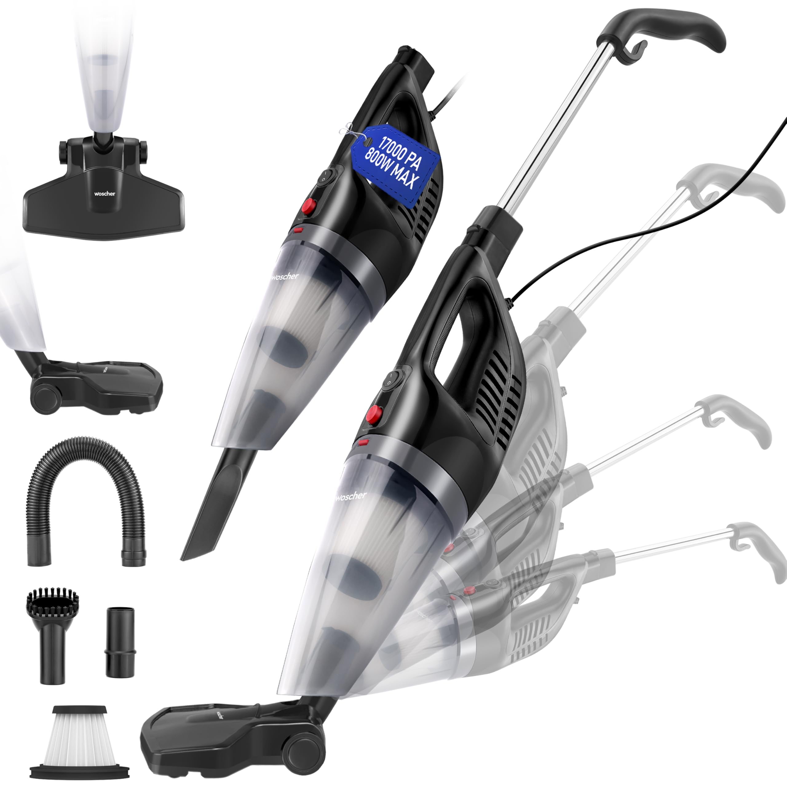 Woscherr HomeVac Pro Upright 2in1 Vacuum Cleaner for Home Use 908k Handheld Vacuum Cleaner with Stick & Floor Brush|800 Watts|17kPA Suction Power|Car vacuum cleaner|1+1 Year Warranty| Free Accessories-picture-42