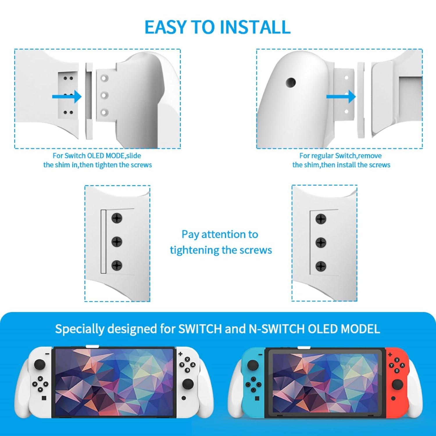 KOEBSHPE Switch OLED/Switch Dockable Hand Grip, Neo Grip for Nintendo Switch OLED/Switch with Ergonomic Design, Comfort Handheld Grip for Nintendo Switch OLED/Switch(White)