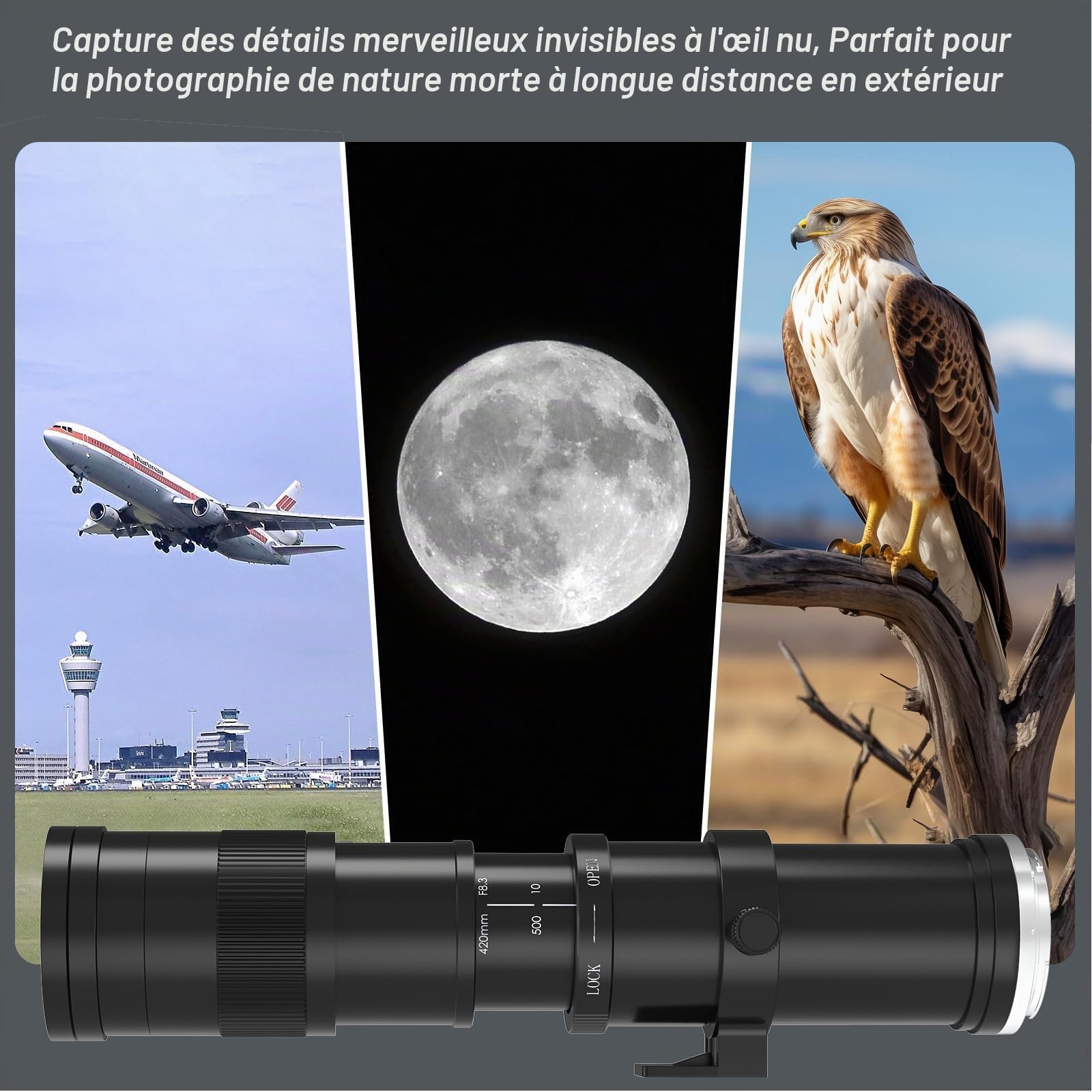 Lightdow EF 420mm-800mm F8.3 Objectif Téléphoto Manuel pour Canon EF/EF-S -Mount Lentille Super Téléphoto, Compatible avec Cannon EOS 90D 7D 6D 5D Mark II/III/IV, Rebel T7 et Plus -Noir