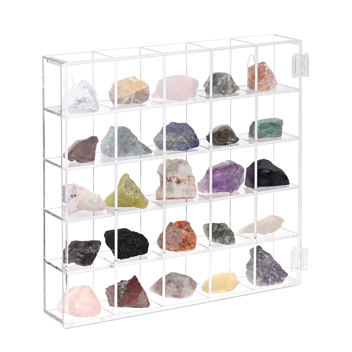 Ikee Design Acrylic Collection Vitrine mit 25 Fächern, mit Magnettür, Wandmontage, Aufbewahrungsregal für kleine Pop-Figuren, Puppen und Edelsteine, Fach: 5,7 x 4,6 x 5,7 cm (B x T x H)