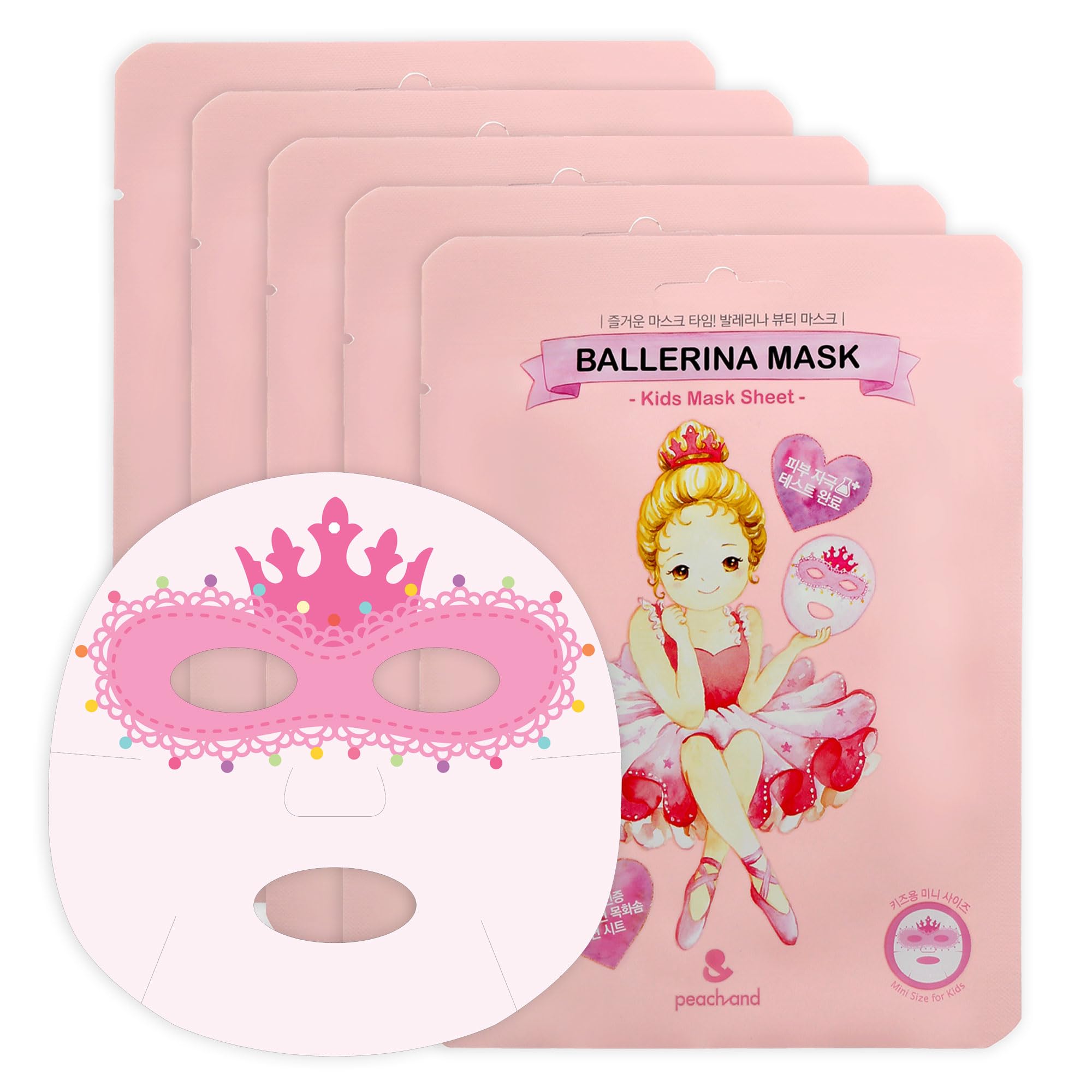 peach and Kids Face Mask, Spa Day Kit for Girls, Korean Skincare for Toddler, Birthday, Christmas Gifts for Teens, Sleepover Party, Stocking Stuffers, Pack of 5