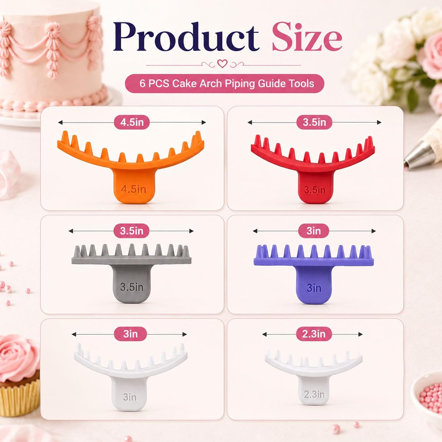 6 PCS Cake Arch Guide Tools, Cake Arch Tools, Cake Decorating Tools, Cake Decorating Tools Swag Marker with Multiple Sizes, Cake Tools for Decorating Arches and Ruffles image 2
