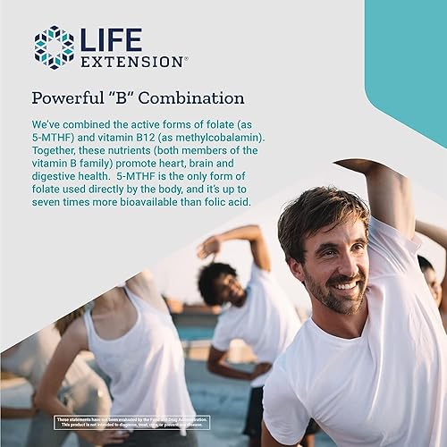 Miniatura 4 de Life Extension BioActive Folato y vitamina B12, 150 cápsulas vegetarianas (paquete de 2), sin OMG, sin gluten