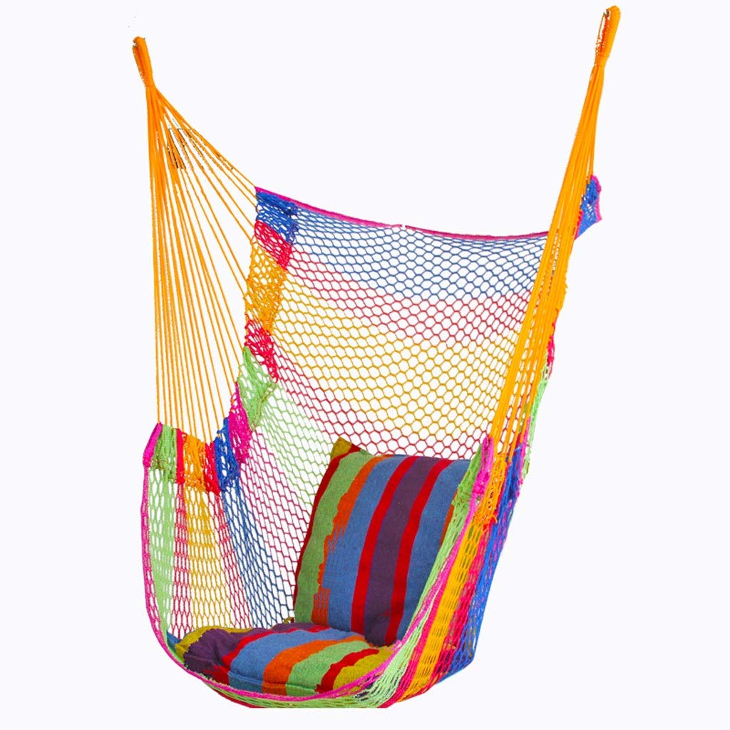 FABAXHammock Chair Hanging Chair Outdoor Wild Net Bed Swing Mesh Indoor Home Camping Garden Net Bed Indoor/Outdoor Nylon Rope Hammock Swing Chair indoor Outdoor (Color : Multi-colored)