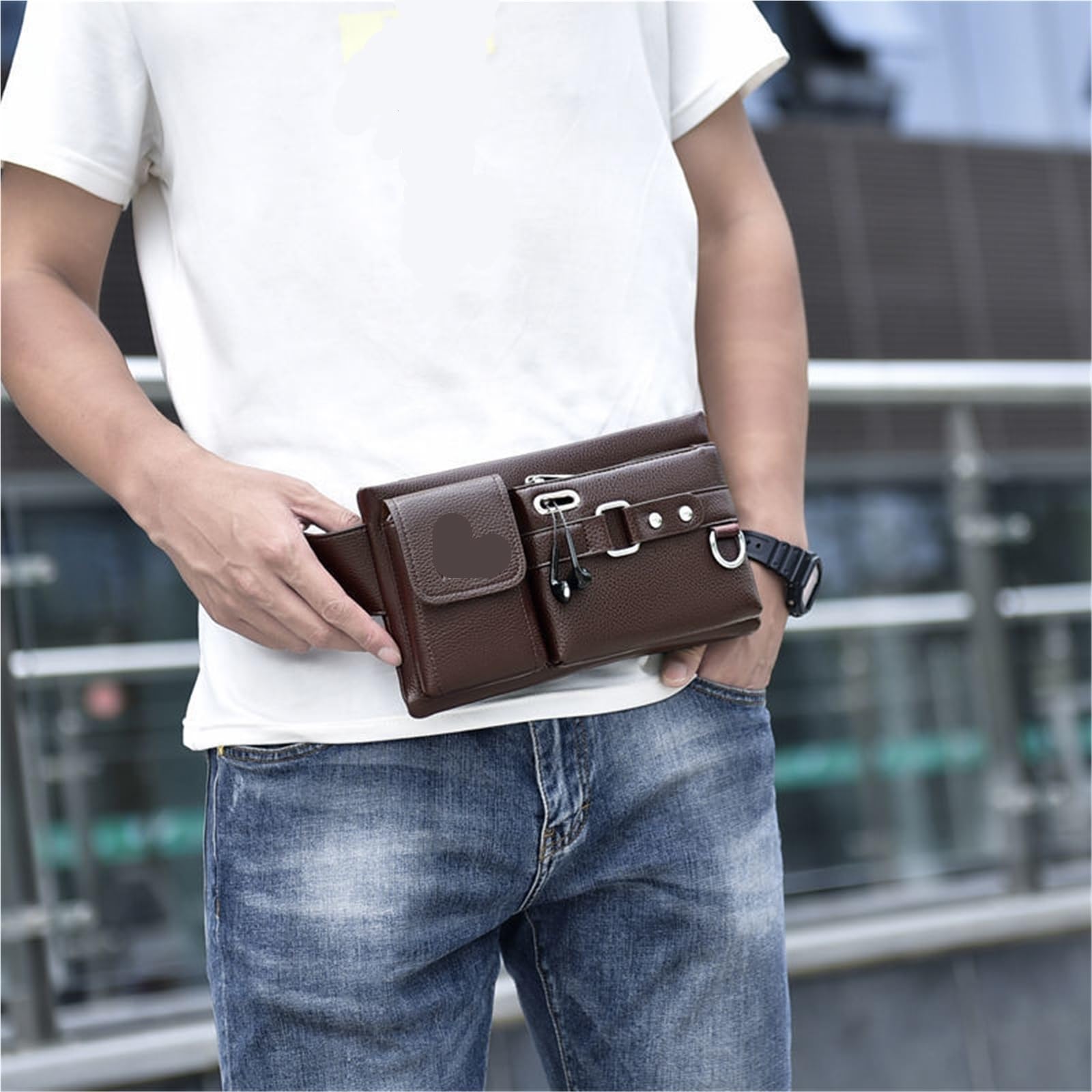 Sac banane en velours côtelé pour homme - Grande capacité - Respirant - Pour téléphone portable (style décontracté), Grande épaule noire, One Size, Style unique