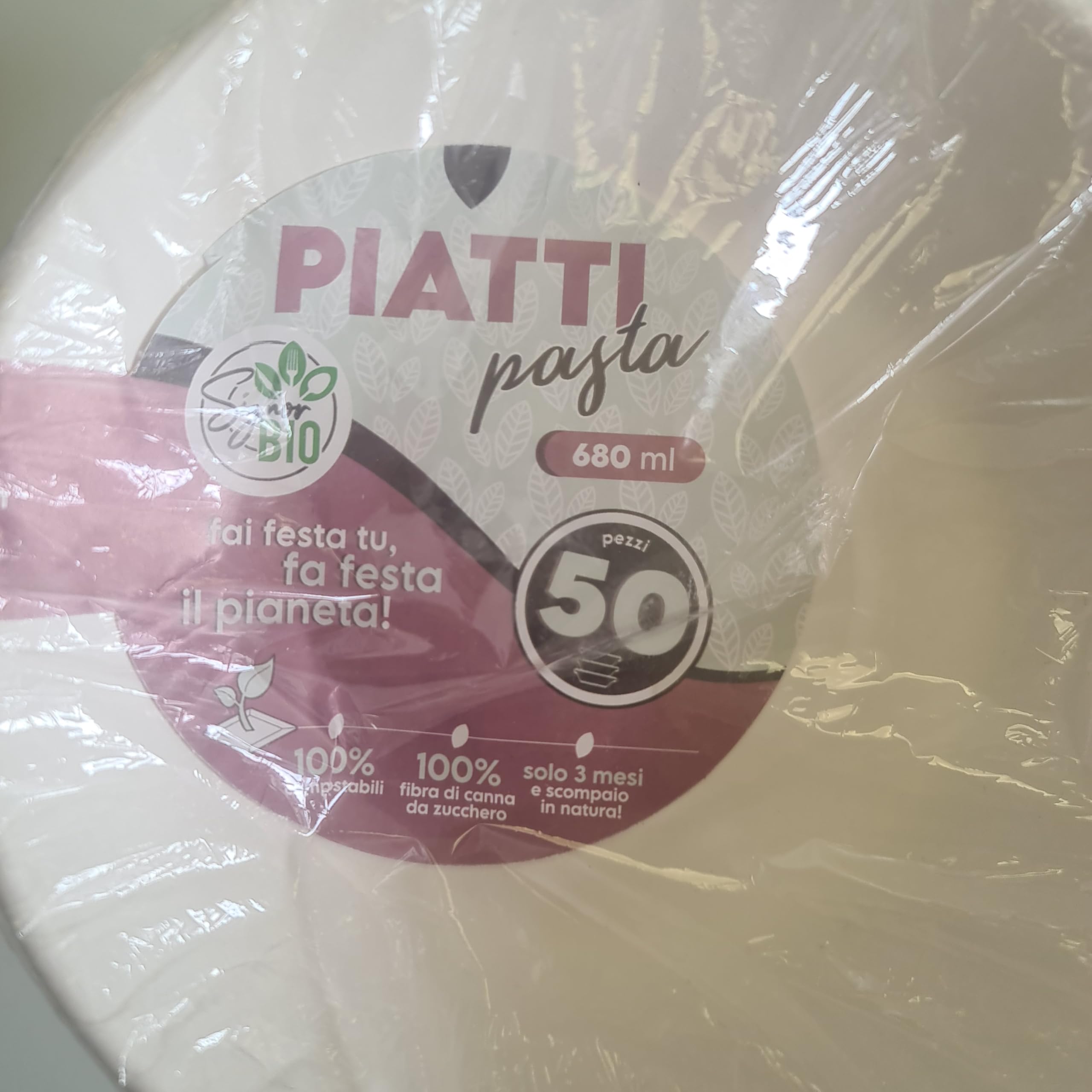 Generico PIATTO FONDO 680 ML IN FIBRA DI CANNA DA ZUCCHERO - COMPOSTABILE E BIODEGRADABILE - CF. 1000 PIATTI