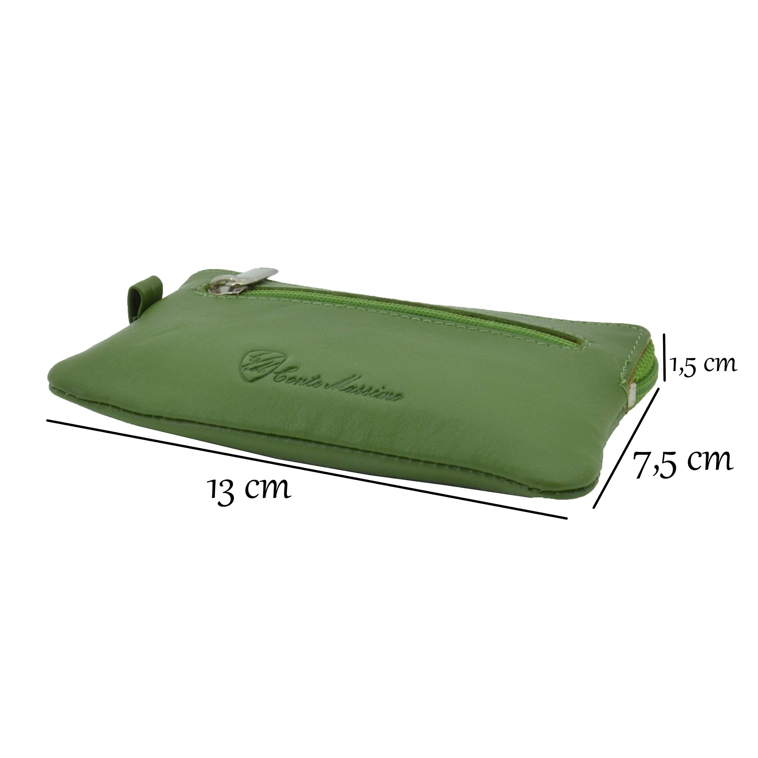 Portachiavi Portamonete Unisex, Vera Pelle, 2 Tasche con Cerniera, Scatola Regalo
