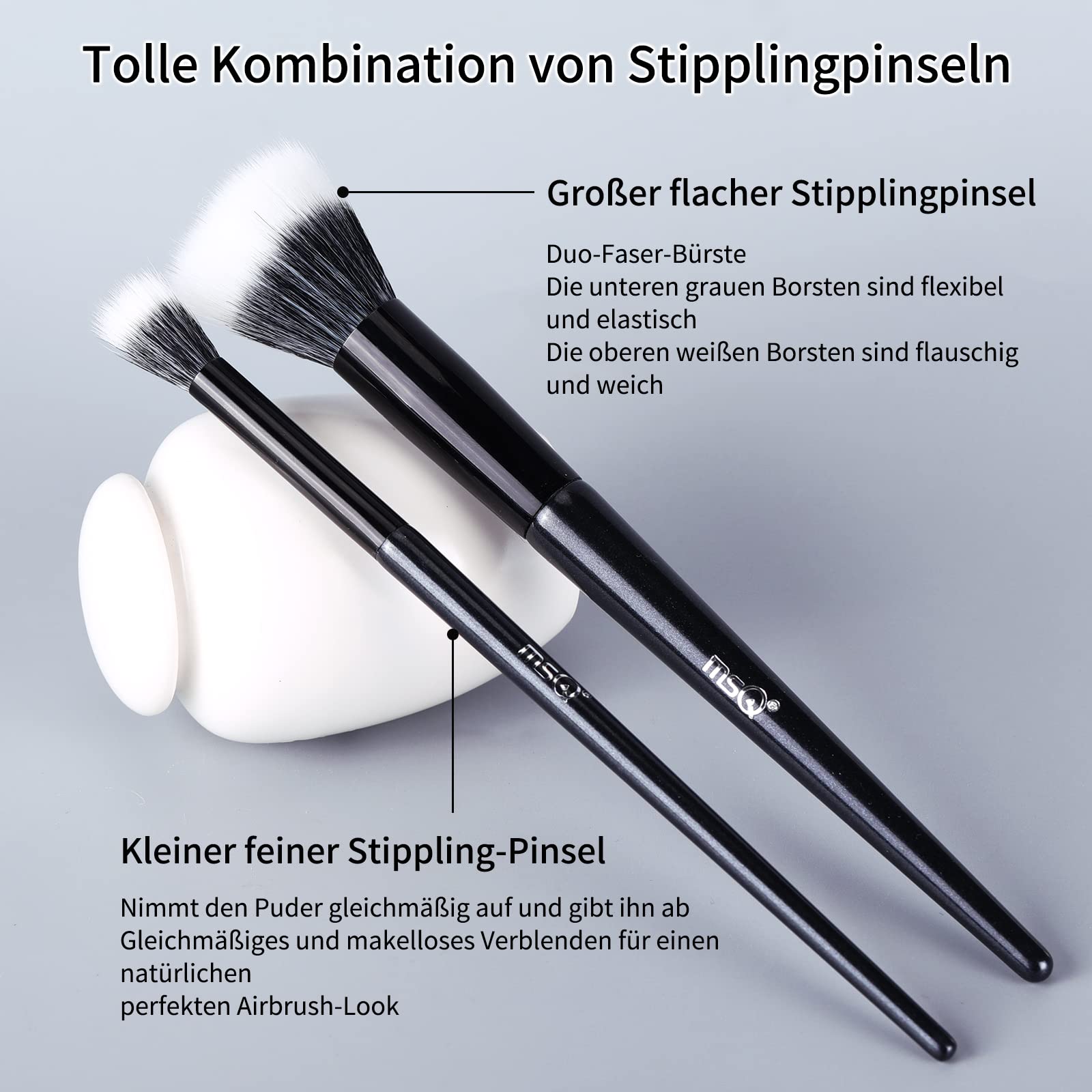 MSQ 2pcs Stippling Foundation Brochas - Cepillo de precisión para cara y ojo