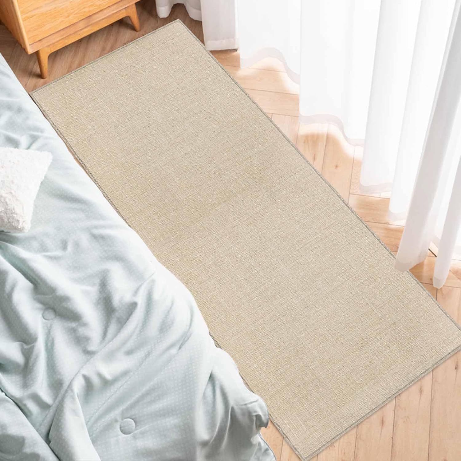 Kitchen Mats for Floor Vintage Country Beige Linen Texture Washable Non Slip Kitchen Rugs 1PCS, Farm Burlap Absorbent Standing Mats for Sink Bathroom Office Living Room 23.6x70.9in
