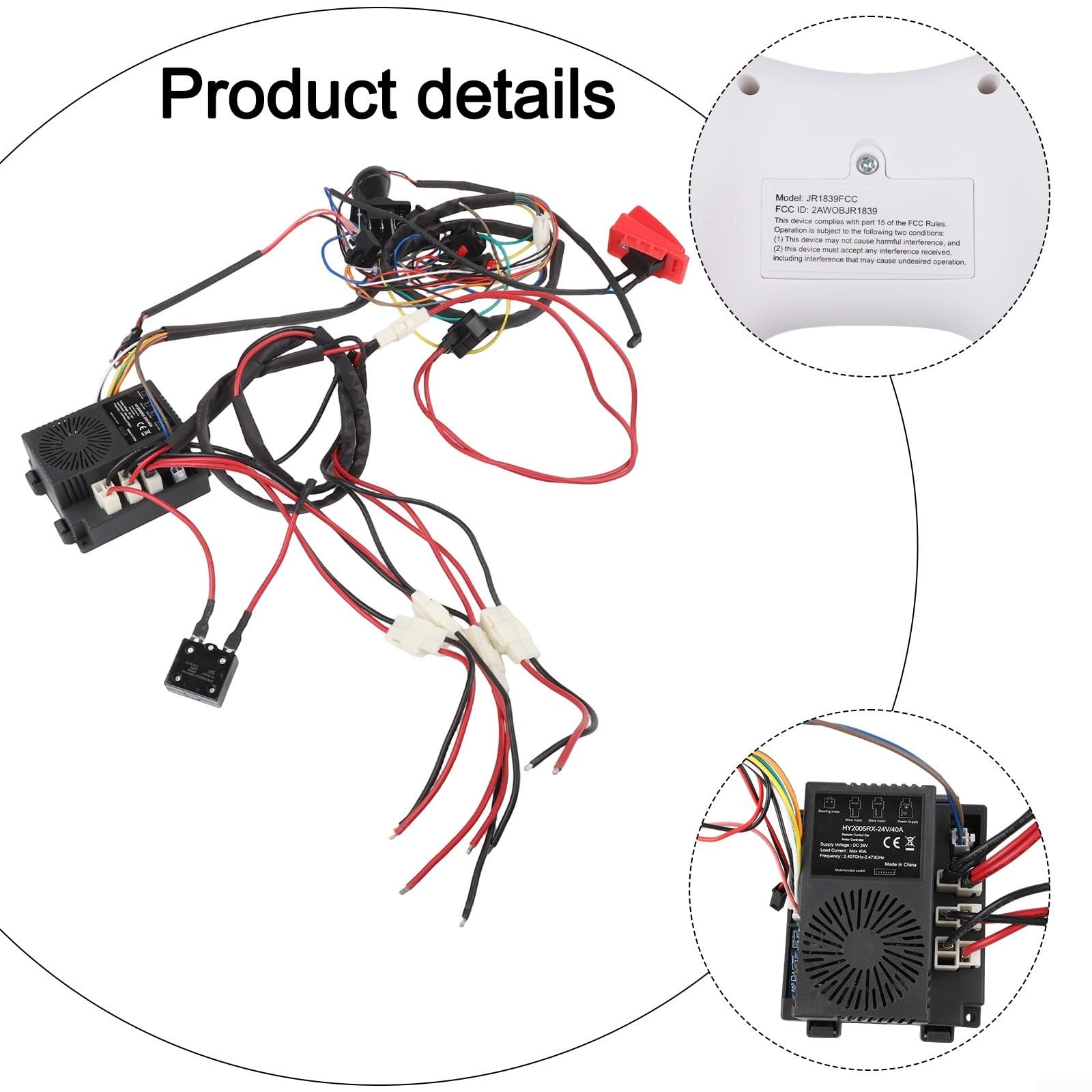 24V Wiring Harness Kit for Ride-On Cars 2.4G Remote Thick Wire Harness Kit 12V-24V for Toy Car Upgrade DIY Wiring Harness for 2WD 4Wd Electric Kids Cars 40A High Power Harness Kit with Controller 24V