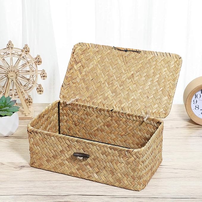 IMIKEYA Woven Storage Box Wicker Storage Bins with Lid
